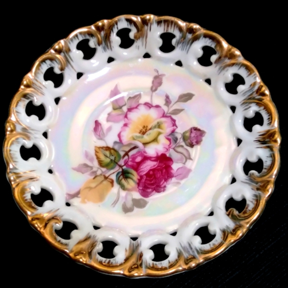 Vintage Reticulated Floral Saucer - Lusterware